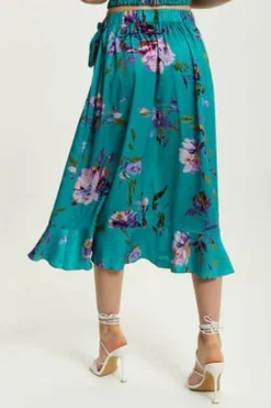 Women Liquorish Floral Print Midi Wrap Skirt