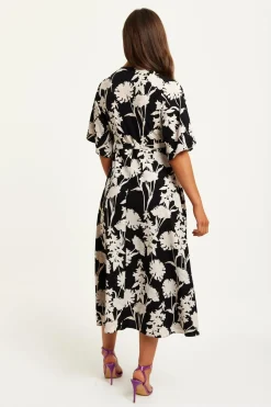 Women Liquorish Floral Print Midi Wrap Dress With Kimono Sleeves