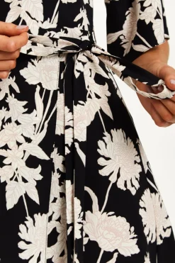 Women Liquorish Floral Print Midi Wrap Dress With Kimono Sleeves