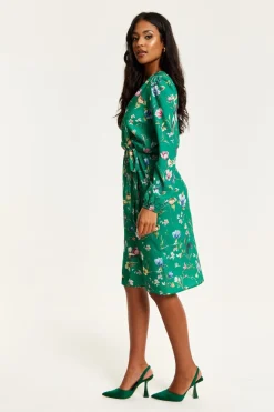 Women Liquorish Floral Print Midi Fake Wrap Dress