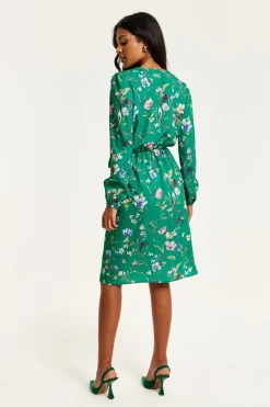 Women Liquorish Floral Print Midi Fake Wrap Dress