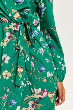Women Liquorish Floral Print Midi Fake Wrap Dress