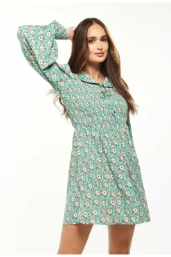 Women Liquorish Floral Print Smock Mini Dress Peter Pan