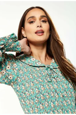 Women Liquorish Floral Print Smock Mini Dress Peter Pan