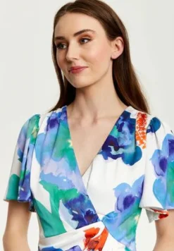 Women Liquorish Floral Print White Based Midi Wrap Dress