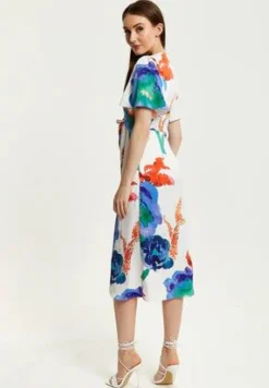 Women Liquorish Floral Print White Based Midi Wrap Dress
