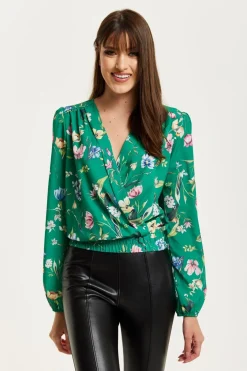 Women Liquorish Floral Print Wrap Top