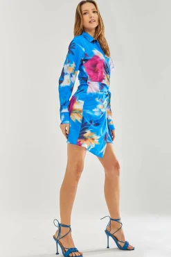 Women Liquorish Floral Satin Mini Wrap Dress