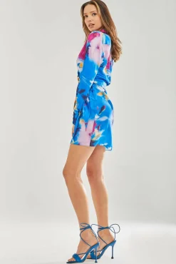 Women Liquorish Floral Satin Mini Wrap Dress