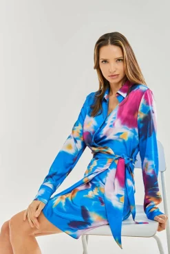 Women Liquorish Floral Satin Mini Wrap Dress