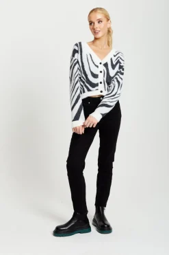 Women Liquorish Fluffy Black And White Cardigan
