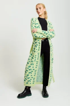 Women Liquorish Fluffy Longline Cardigan In Animal Print