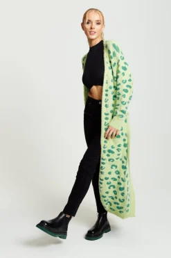 Women Liquorish Fluffy Longline Cardigan In Animal Print