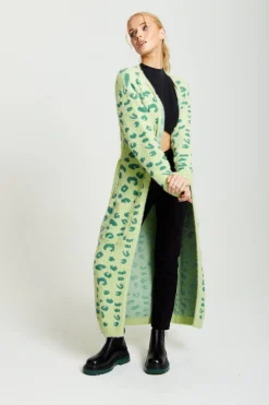 Women Liquorish Fluffy Longline Cardigan In Animal Print