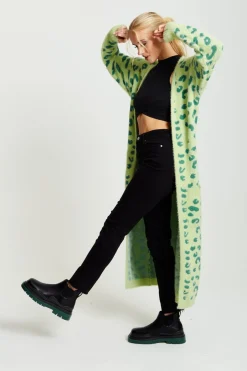 Women Liquorish Fluffy Longline Cardigan In Animal Print