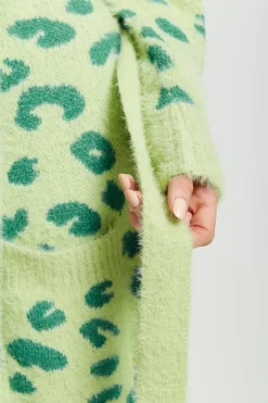 Women Liquorish Fluffy Longline Cardigan In Animal Print