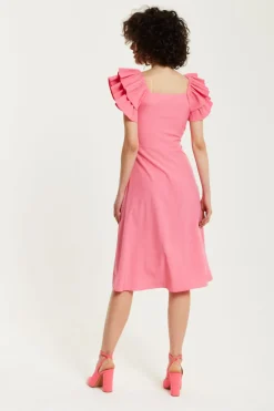 Women Liquorish Frill Sleeves Midi In With Ruching Front