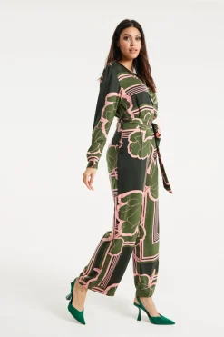 Women Liquorish Geometric Floral Print Jumpsuit In Dark