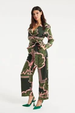 Women Liquorish Geometric Floral Print Jumpsuit In Dark