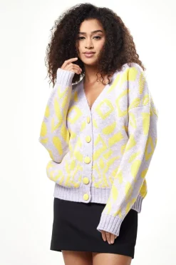 Women Liquorish Geometric Pattern Cardigan In Yellow And
