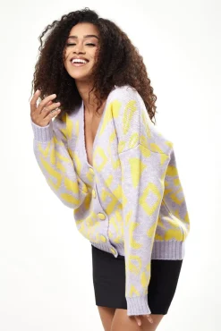 Women Liquorish Geometric Pattern Cardigan In Yellow And