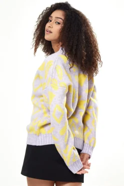 Women Liquorish Geometric Pattern Cardigan In Yellow And