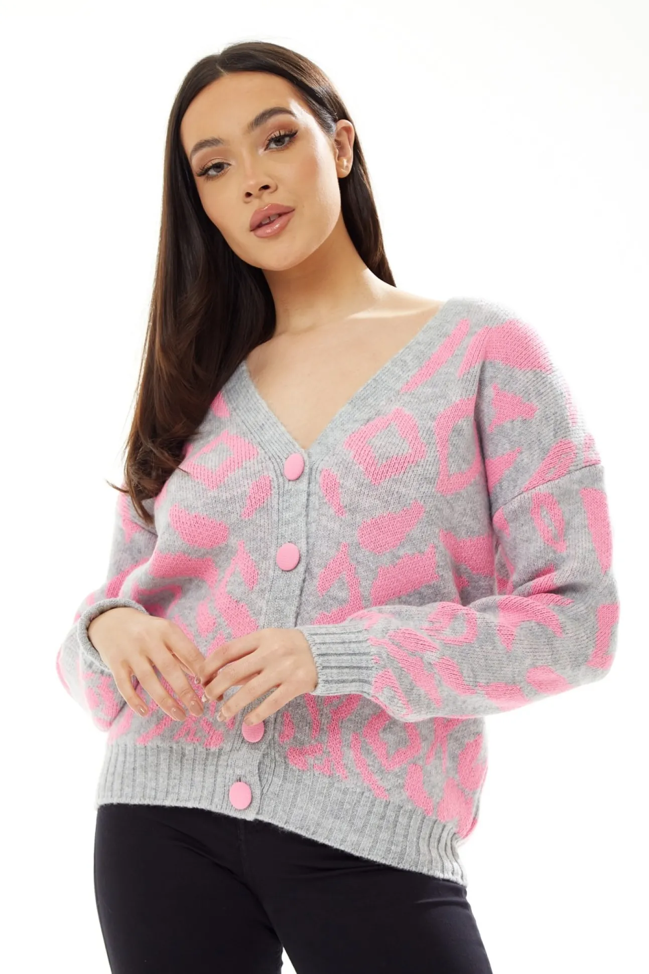 Women Liquorish Geometric Pattern Cardigan In Pink And