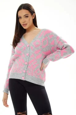 Women Liquorish Geometric Pattern Cardigan In Pink And
