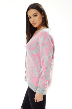Women Liquorish Geometric Pattern Cardigan In Pink And