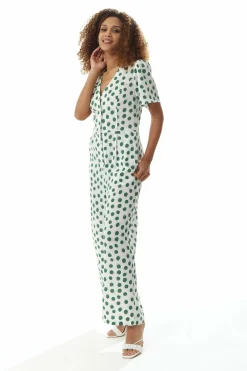 Women Liquorish Green Polka Dot Jumpsuit In