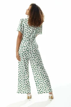 Women Liquorish Green Polka Dot Jumpsuit In