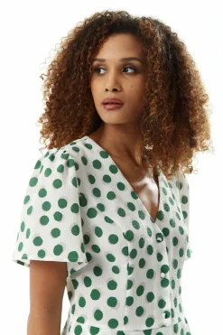 Women Liquorish Green Polka Dot Jumpsuit In