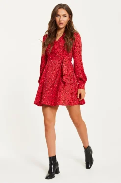 Women Liquorish Heart Print Mini Wrap Dress