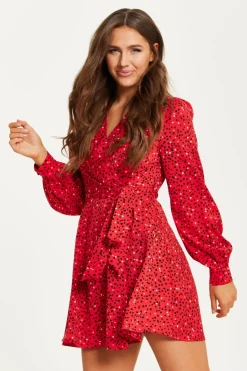 Women Liquorish Heart Print Mini Wrap Dress
