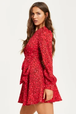 Women Liquorish Heart Print Mini Wrap Dress