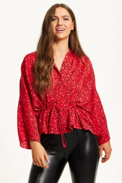Women Liquorish Heart Print Shirt With Long Sleeves And Tie Waist