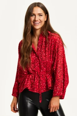 Women Liquorish Heart Print Shirt With Long Sleeves And Tie Waist