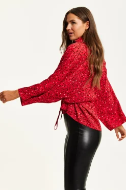 Women Liquorish Heart Print Shirt With Long Sleeves And Tie Waist