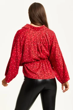 Women Liquorish Heart Print Shirt With Long Sleeves And Tie Waist