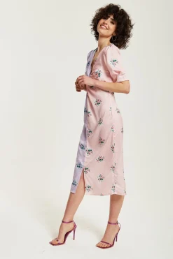 Women Liquorish Lilac And Floral Knot Front Midi Dress