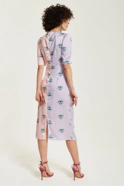 Women Liquorish Lilac And Floral Knot Front Midi Dress