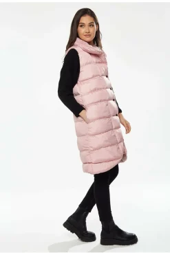 Women Liquorish Long Puffer Gilet In