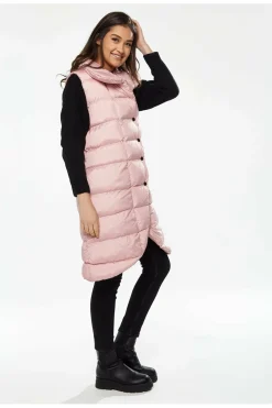 Women Liquorish Long Puffer Gilet In