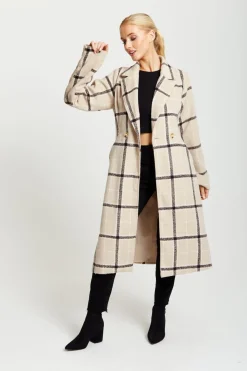 Women Liquorish Longline Check Coat