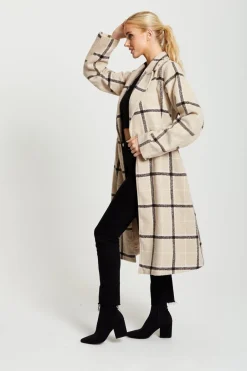 Women Liquorish Longline Check Coat