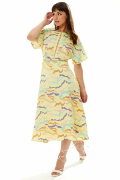 Women Liquorish Midi Abstract Zebra Print Dress With Mesh