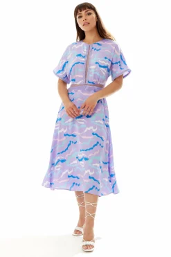 Women Liquorish Midi Abstract Zebra Print Dress With Mesh