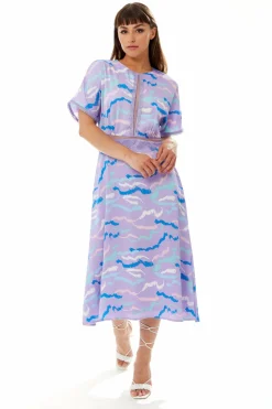 Women Liquorish Midi Abstract Zebra Print Dress With Mesh