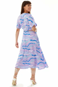 Women Liquorish Midi Abstract Zebra Print Dress With Mesh