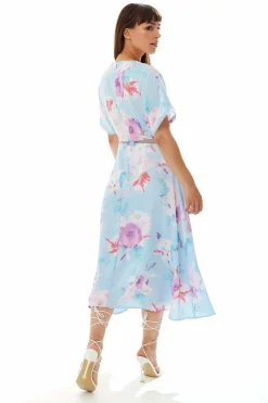 Women Liquorish Midi Floral Print Dress With Mesh Detail In